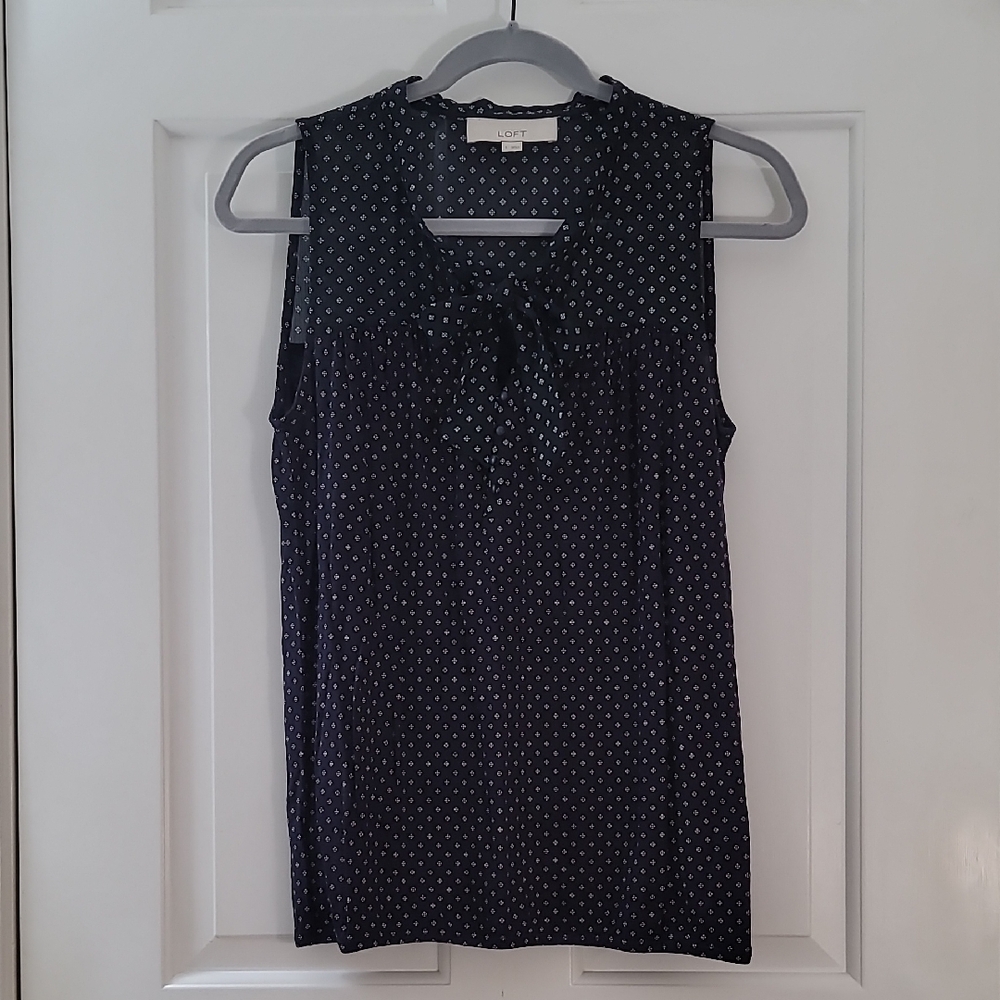 LOFT Mixed Media Tie Neck Top